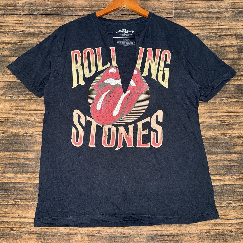 THE ROLLING STONES OFFICIAL WOMENS T-SHIRT Size M V-Neck 2023 Grunge Distressed